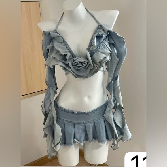 Dolls Kill Dresses & Skirts - Ruffled Mini Skirt Set in Jean